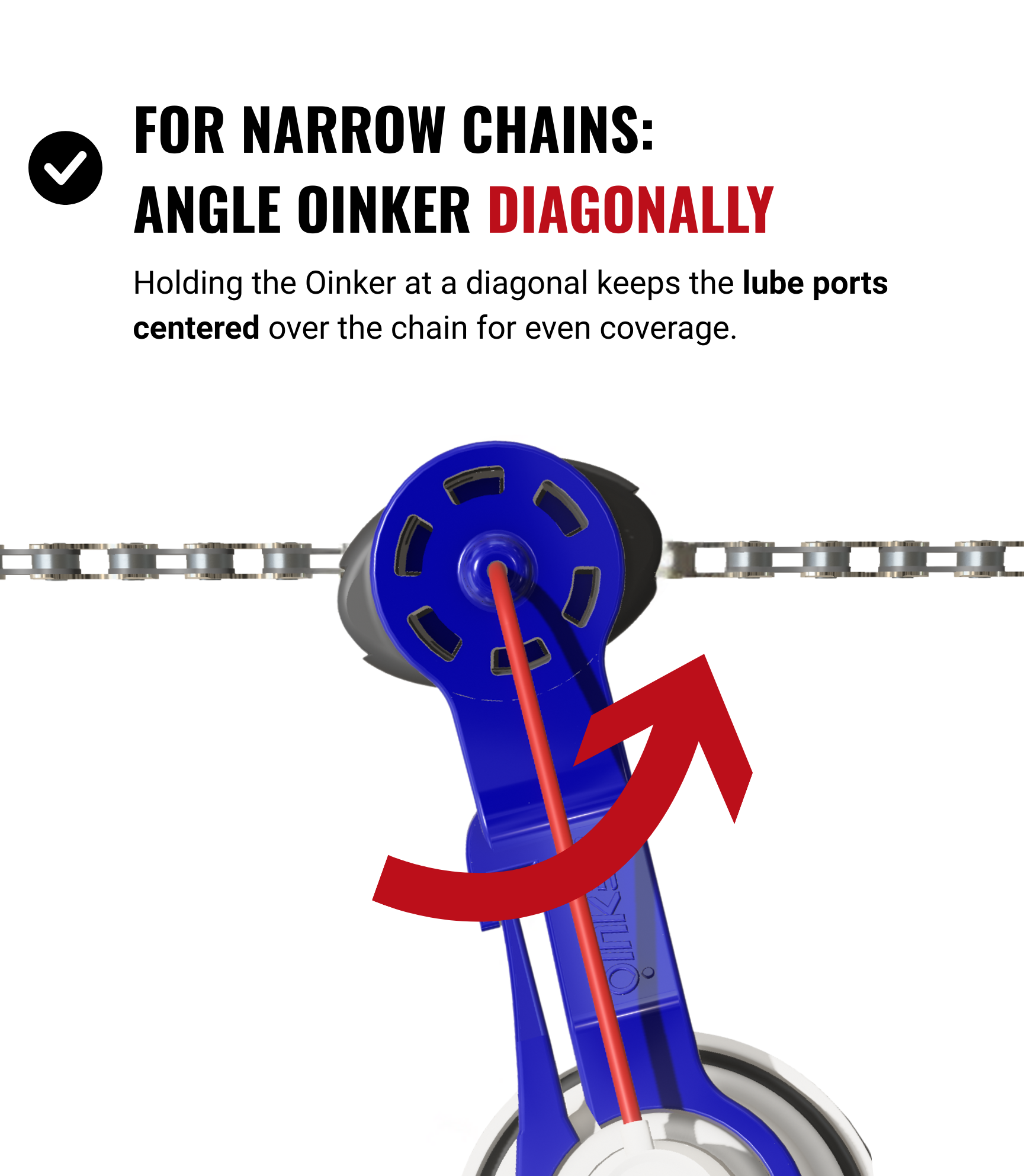 Oinker chain lubrication tool showing mess-free application on motorcycle chain